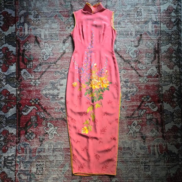Vintage Painted Cheongsam Dress (Size XS) - Picture 1 of 11
